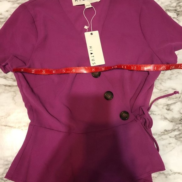 NWT Hiatus Asymmetric Button Surplice V-Neck Wrap Top Magenta Sz S - Picture 8 of 9
